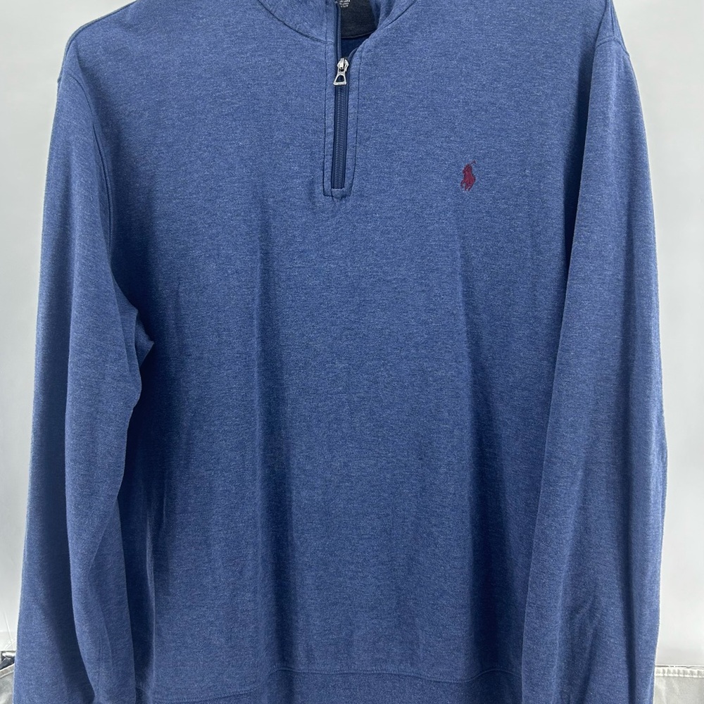 Polo Ralph‎ Lauren Sweater Mens Big 2X Blue Knit Ribbed Quarter Zip Pullover
